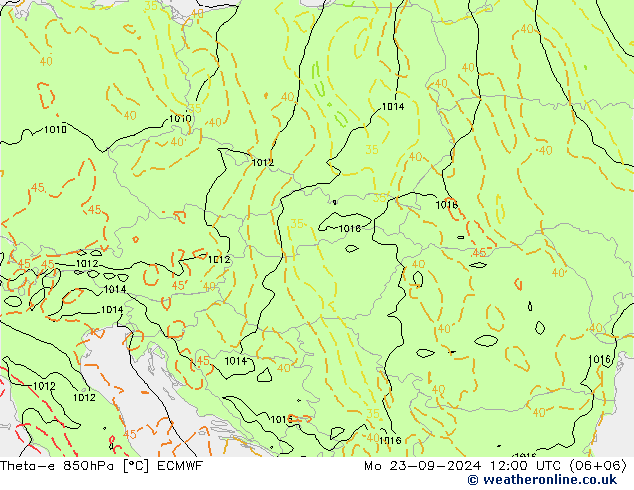 Theta-e 850гПа ECMWF пн 23.09.2024 12 UTC