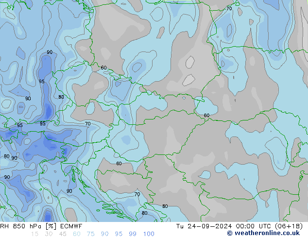 RH 850 гПа ECMWF вт 24.09.2024 00 UTC