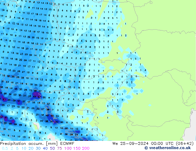 Precipitation accum. ECMWF St 25.09.2024 00 UTC