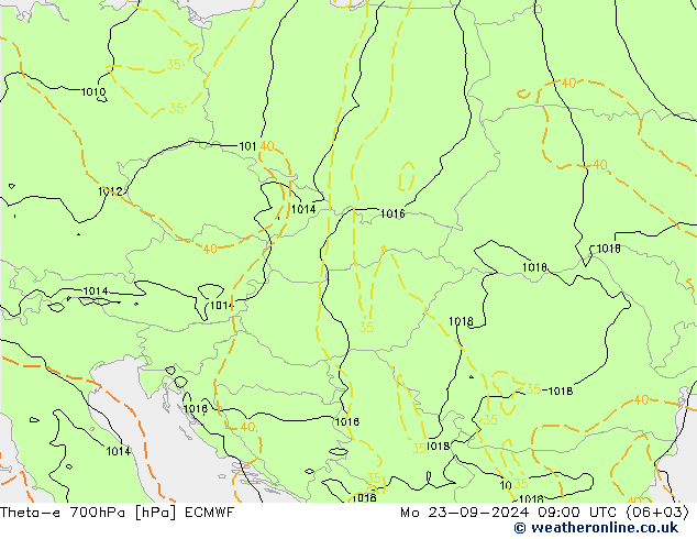 Theta-e 700hPa ECMWF Mo 23.09.2024 09 UTC