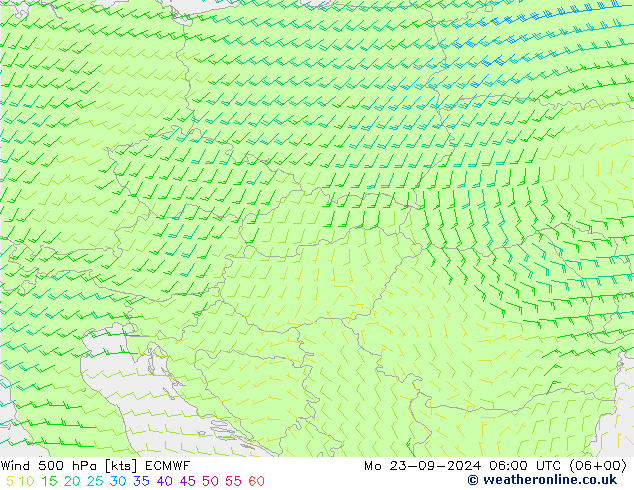 Viento 500 hPa ECMWF lun 23.09.2024 06 UTC