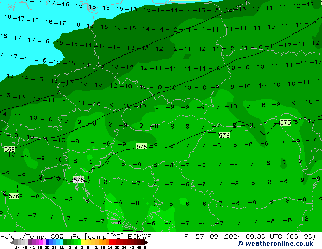 Height/Temp. 500 hPa ECMWF Fr 27.09.2024 00 UTC