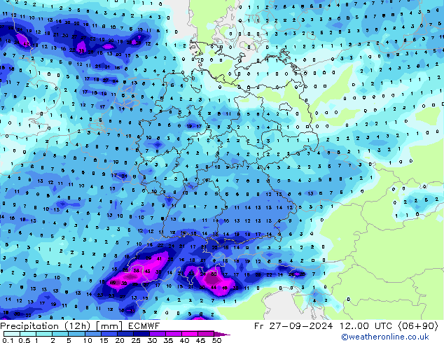 Precipitação (12h) ECMWF Sex 27.09.2024 00 UTC