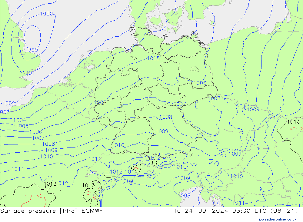 pressão do solo ECMWF Ter 24.09.2024 03 UTC