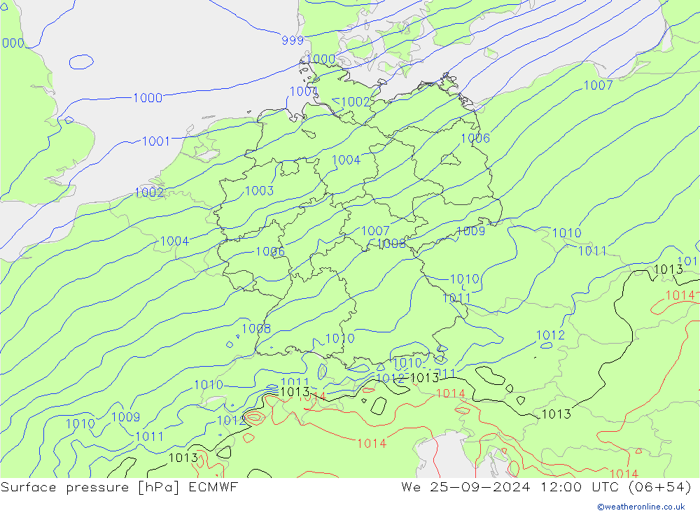 Surface pressure ECMWF We 25.09.2024 12 UTC