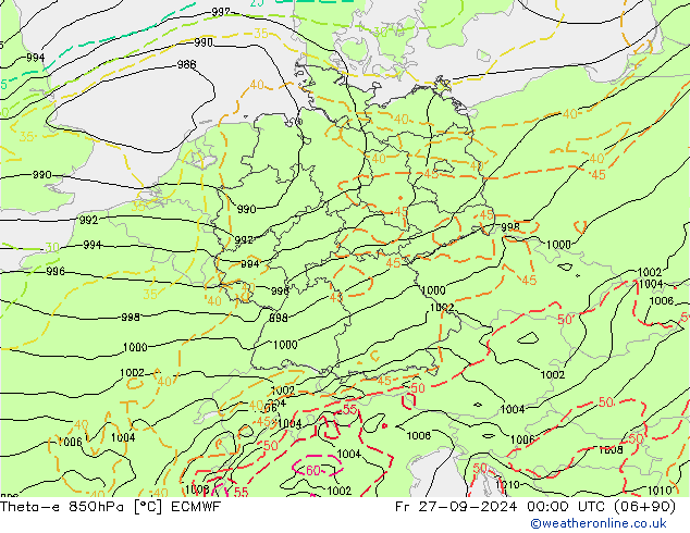 Theta-e 850hPa ECMWF Fr 27.09.2024 00 UTC