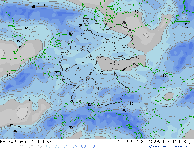 RH 700 hPa ECMWF Th 26.09.2024 18 UTC