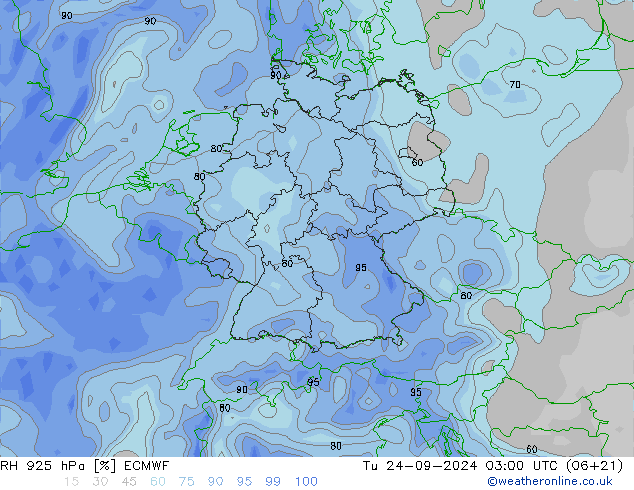 RH 925 hPa ECMWF Tu 24.09.2024 03 UTC