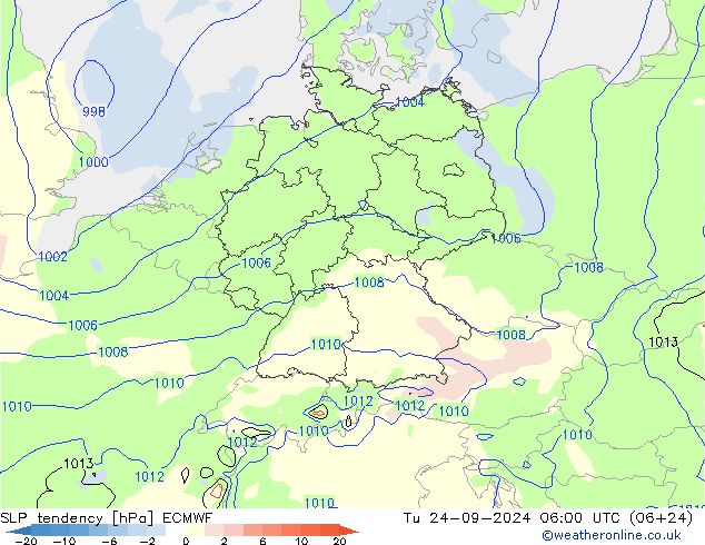 SLP tendency ECMWF Tu 24.09.2024 06 UTC