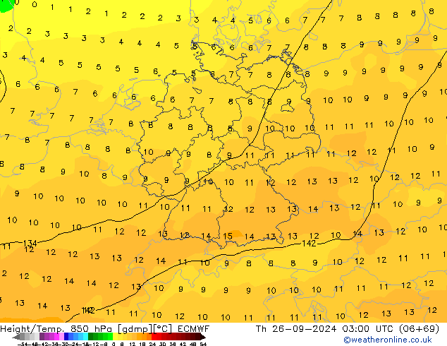 Height/Temp. 850 hPa ECMWF gio 26.09.2024 03 UTC