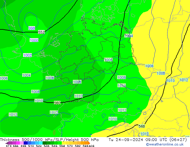 Thck 500-1000hPa ECMWF mar 24.09.2024 09 UTC