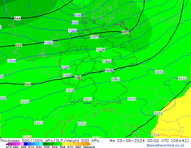 Thck 500-1000hPa ECMWF mer 25.09.2024 00 UTC