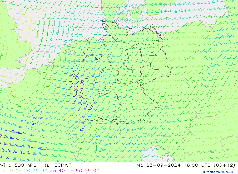 ветер 500 гПа ECMWF пн 23.09.2024 18 UTC