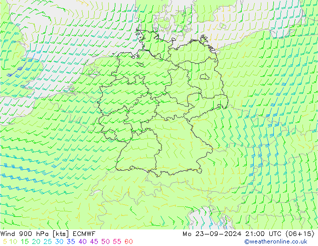 Viento 900 hPa ECMWF lun 23.09.2024 21 UTC