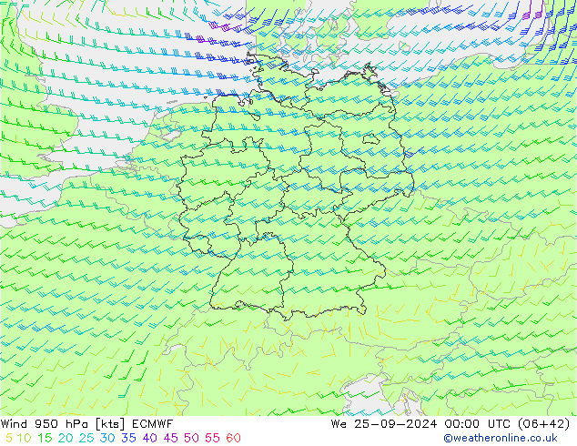 Rüzgar 950 hPa ECMWF Çar 25.09.2024 00 UTC