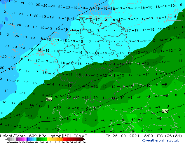 Hoogte/Temp. 500 hPa ECMWF do 26.09.2024 18 UTC