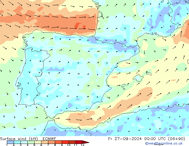  10 m (bft) ECMWF  27.09.2024 00 UTC