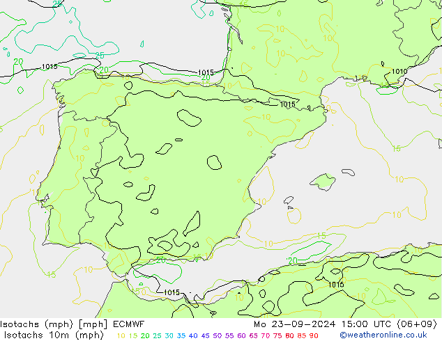 Isotachs (mph) ECMWF Po 23.09.2024 15 UTC