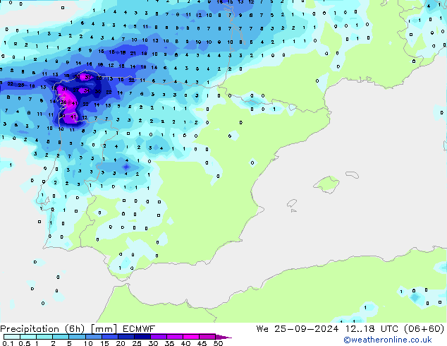 Z500/Rain (+SLP)/Z850 ECMWF mer 25.09.2024 18 UTC