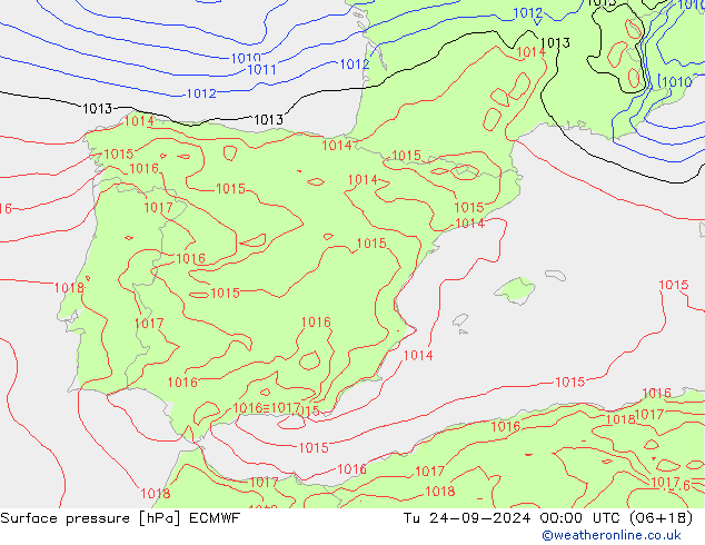 Surface pressure ECMWF Tu 24.09.2024 00 UTC