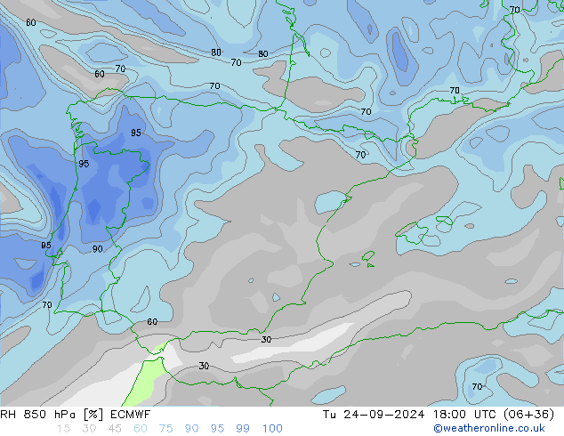 Humedad rel. 850hPa ECMWF mar 24.09.2024 18 UTC