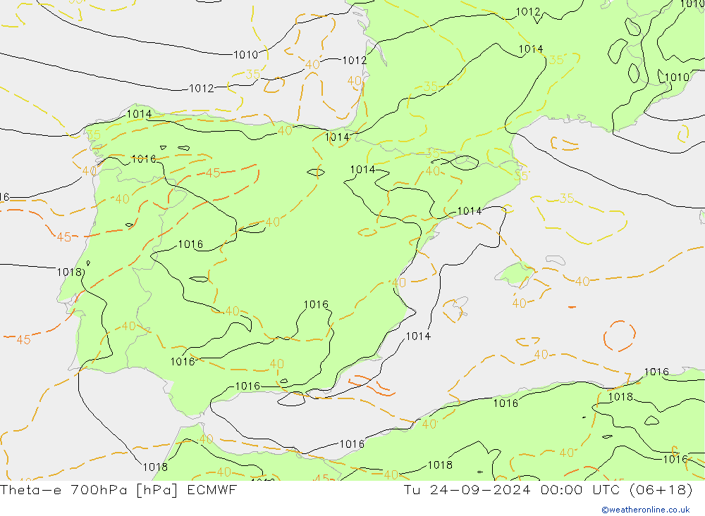 Theta-e 700hPa ECMWF mar 24.09.2024 00 UTC