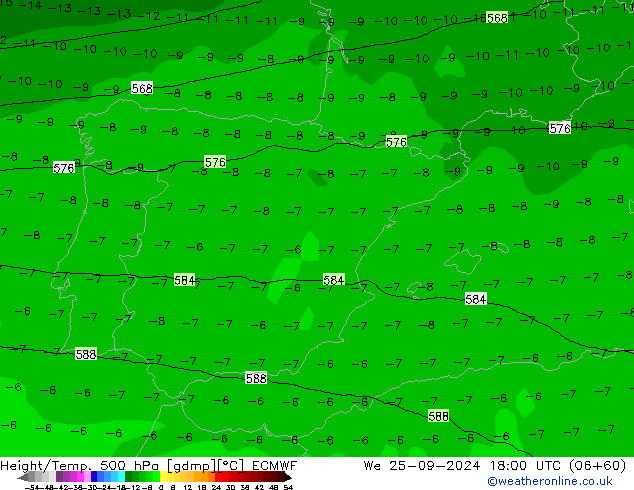 Height/Temp. 500 hPa ECMWF śro. 25.09.2024 18 UTC