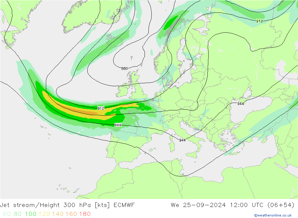 Jet stream/Height 300 hPa ECMWF St 25.09.2024 12 UTC