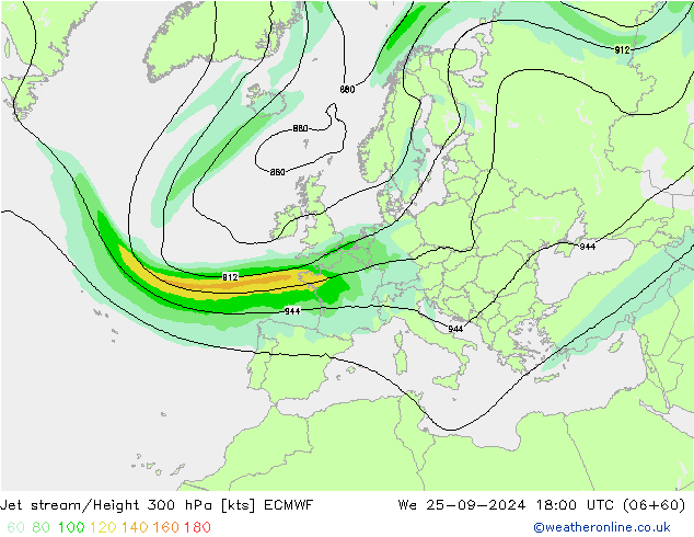 Straalstroom ECMWF wo 25.09.2024 18 UTC