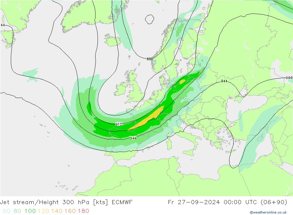 Jet stream/Height 300 hPa ECMWF Pá 27.09.2024 00 UTC