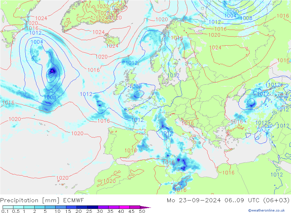 Srážky ECMWF Po 23.09.2024 09 UTC