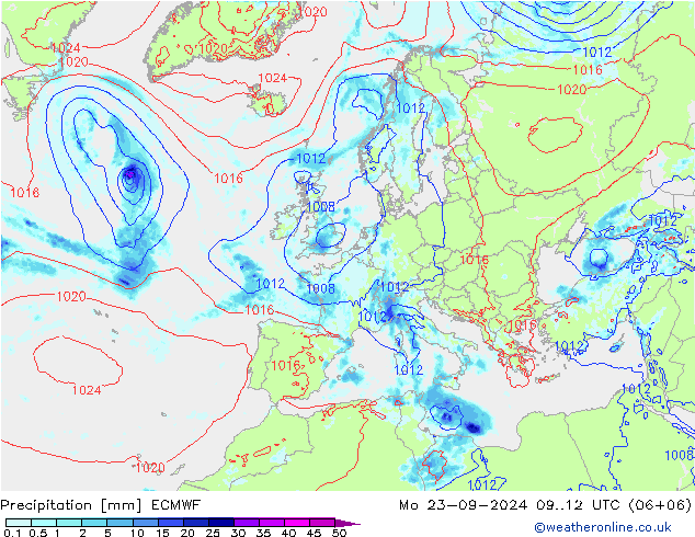 осадки ECMWF пн 23.09.2024 12 UTC