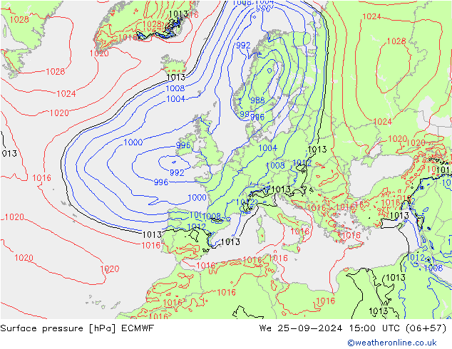 Pressione al suolo ECMWF mer 25.09.2024 15 UTC