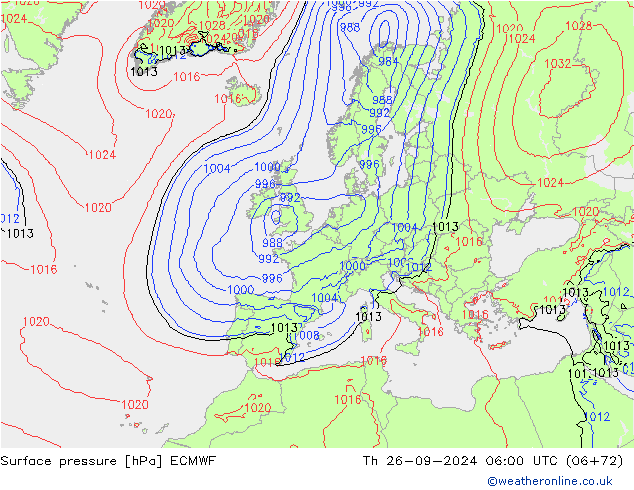 Surface pressure ECMWF Th 26.09.2024 06 UTC