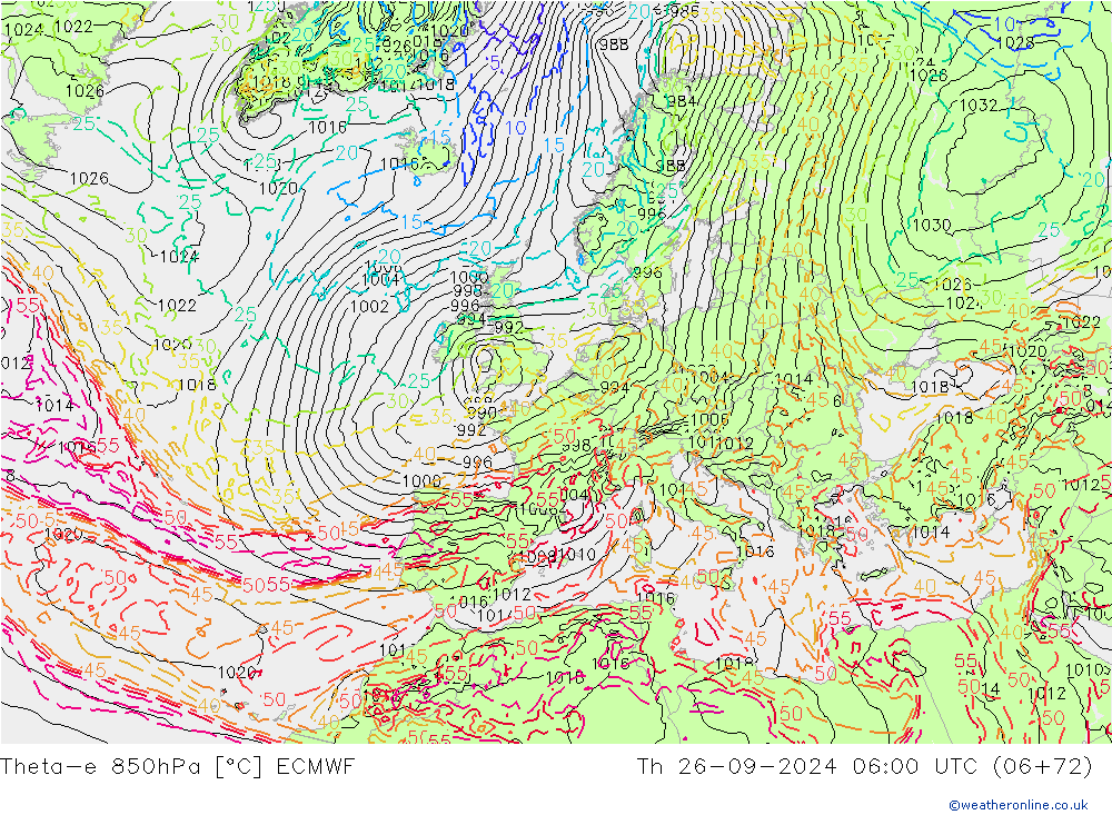 Theta-e 850hPa ECMWF Qui 26.09.2024 06 UTC