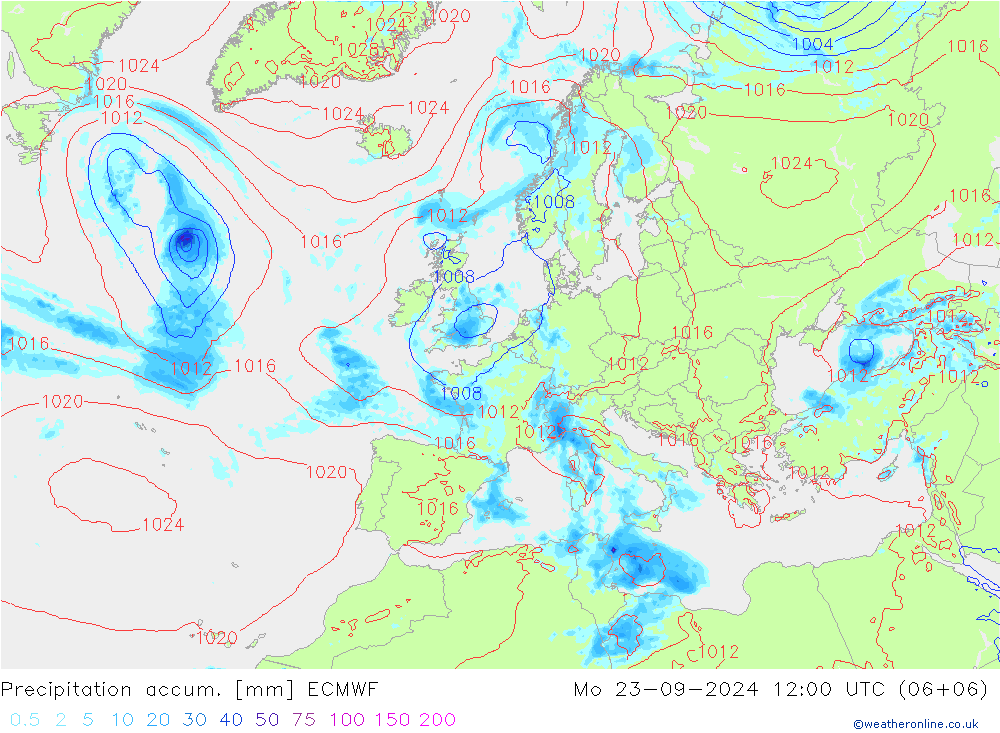 Totale neerslag ECMWF ma 23.09.2024 12 UTC