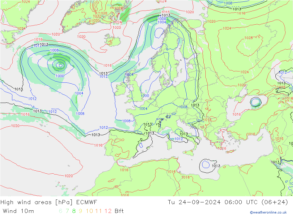 High wind areas ECMWF Ter 24.09.2024 06 UTC