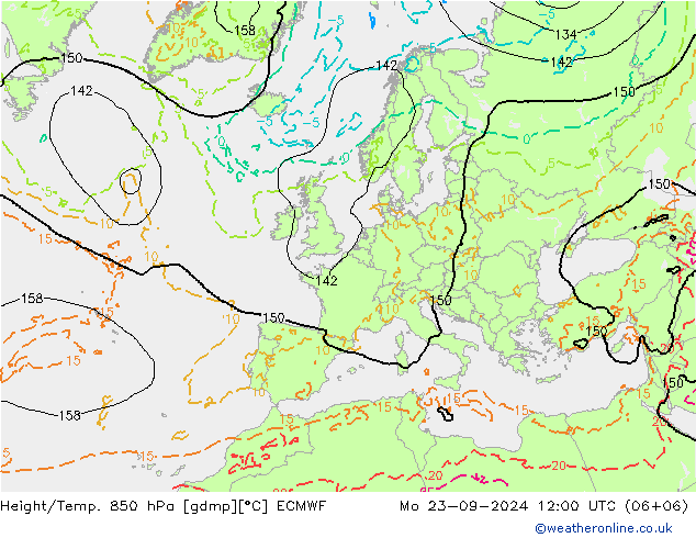 Height/Temp. 850 hPa ECMWF Mo 23.09.2024 12 UTC