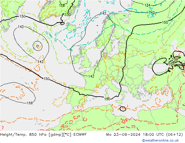 Height/Temp. 850 hPa ECMWF Mo 23.09.2024 18 UTC