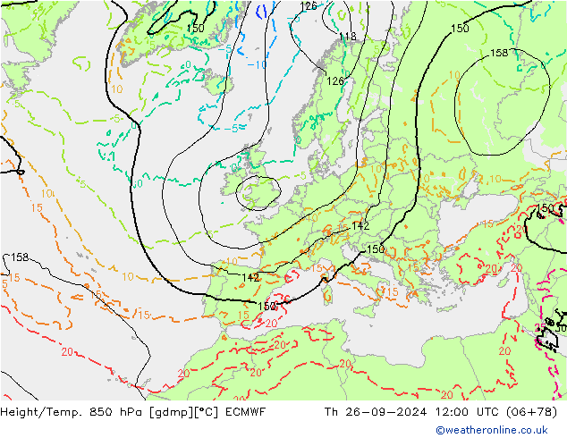 Z500/Rain (+SLP)/Z850 ECMWF czw. 26.09.2024 12 UTC