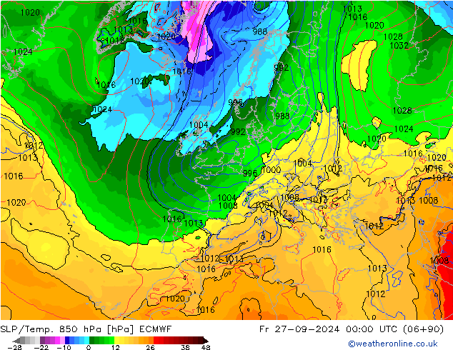 850 hPa Yer Bas./Sıc ECMWF Cu 27.09.2024 00 UTC