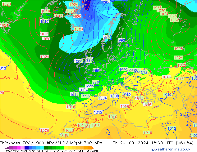 Thck 700-1000 hPa ECMWF Th 26.09.2024 18 UTC