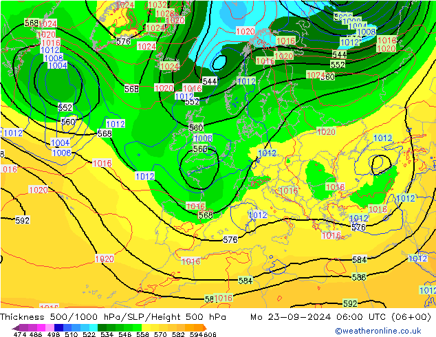 Schichtdicke 500-1000 hPa ECMWF Mo 23.09.2024 06 UTC