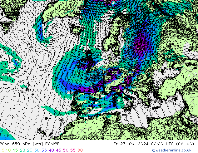 Wind 850 hPa ECMWF Fr 27.09.2024 00 UTC