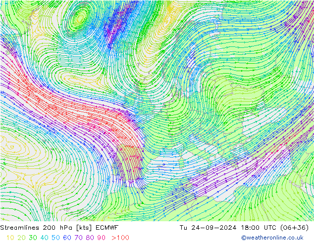 ветер 200 гПа ECMWF вт 24.09.2024 18 UTC