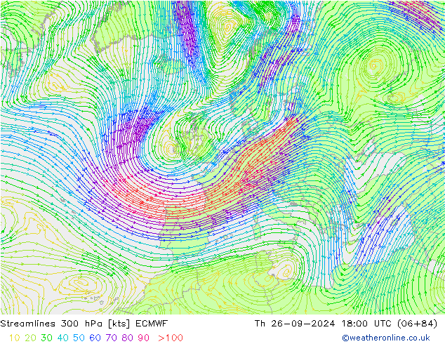 Stroomlijn 300 hPa ECMWF do 26.09.2024 18 UTC