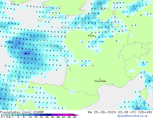 Precipitación ECMWF mié 25.09.2024 06 UTC