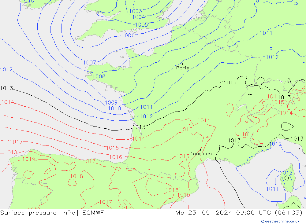 Surface pressure ECMWF Mo 23.09.2024 09 UTC