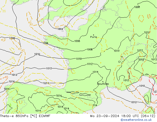 Theta-e 850hPa ECMWF Mo 23.09.2024 18 UTC