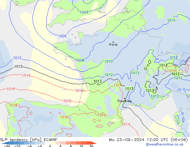 Drucktendenz ECMWF Mo 23.09.2024 12 UTC